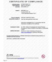 22.04.2016 - Certificato UL per serbatoi